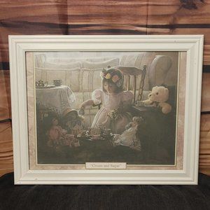 Vintage White Wood Framed Photo/Print Greg Olsen's " Cream & Sugar " 12"x15"